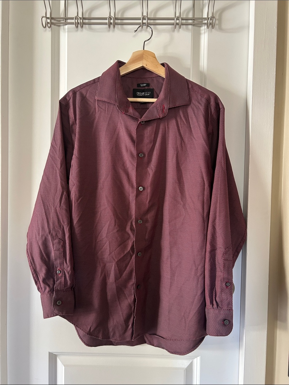 Kenneth Cole Men's Long-Sleeve Dress Shirt — Burgundy Microdot - Picture 1 of 5